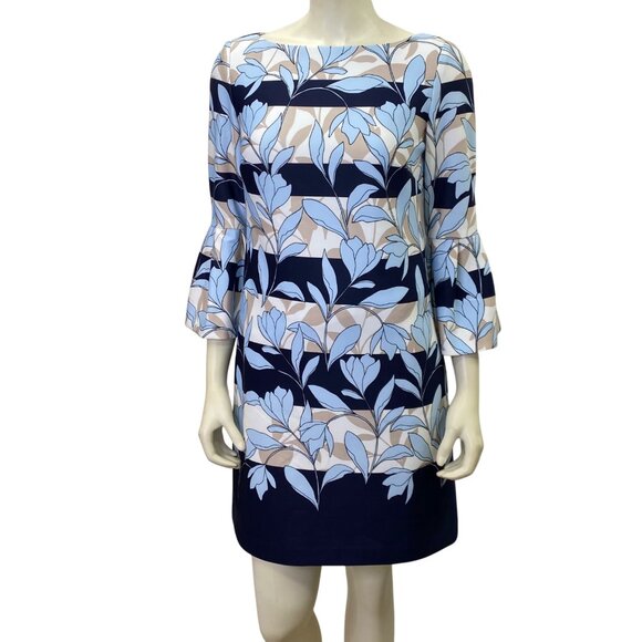 Vince Camuto Floral‎ Print Bell Sleeve Dress With Boat Neck & Knee Length size 6 - Picture 1 of 7